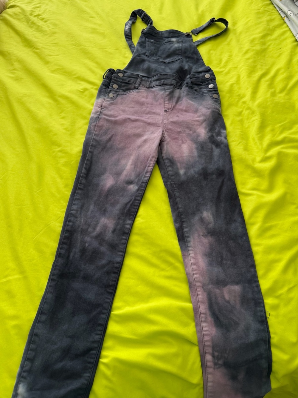 Tractr Black & Pink Tie-Dye Denim Overalls - Straight Leg